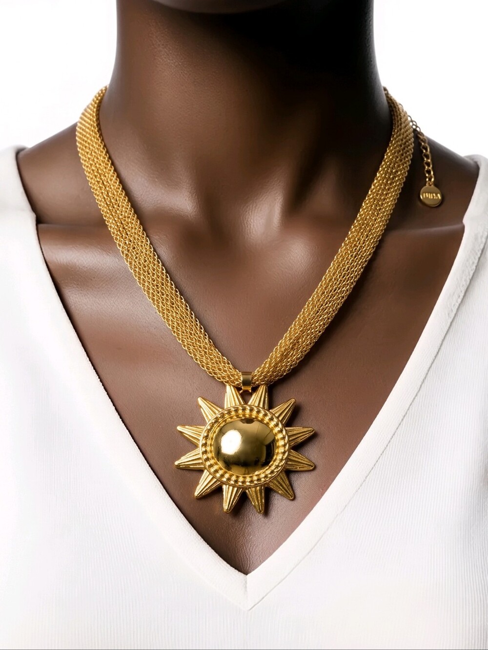Mayamar Gold Mesh Sun Pendant Necklace & Gift Bag
